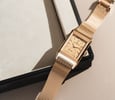 Watches and Wonders 2025 — pink gold Jaeger-LeCoultre Reverso Tribute Monoface Small Seconds with Milanese bracelet on edge of tray