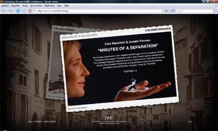 Cate Blanchett and Joseph Fiennes perform on the IWC website