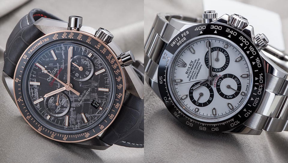 Speedy Tuesday – Omega Speedmaster Grey Side Of The Moon Meteorite versus New Rolex Daytona Ceramic