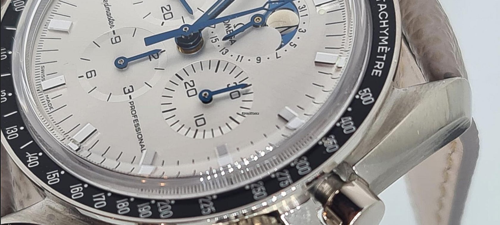 Omega Speedmaster White Gold Moonphase Watch 2