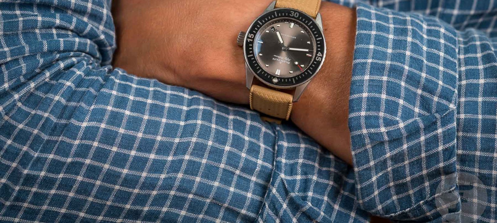 38mm Blancpain Bathyscaphe on wrist, arms crossed