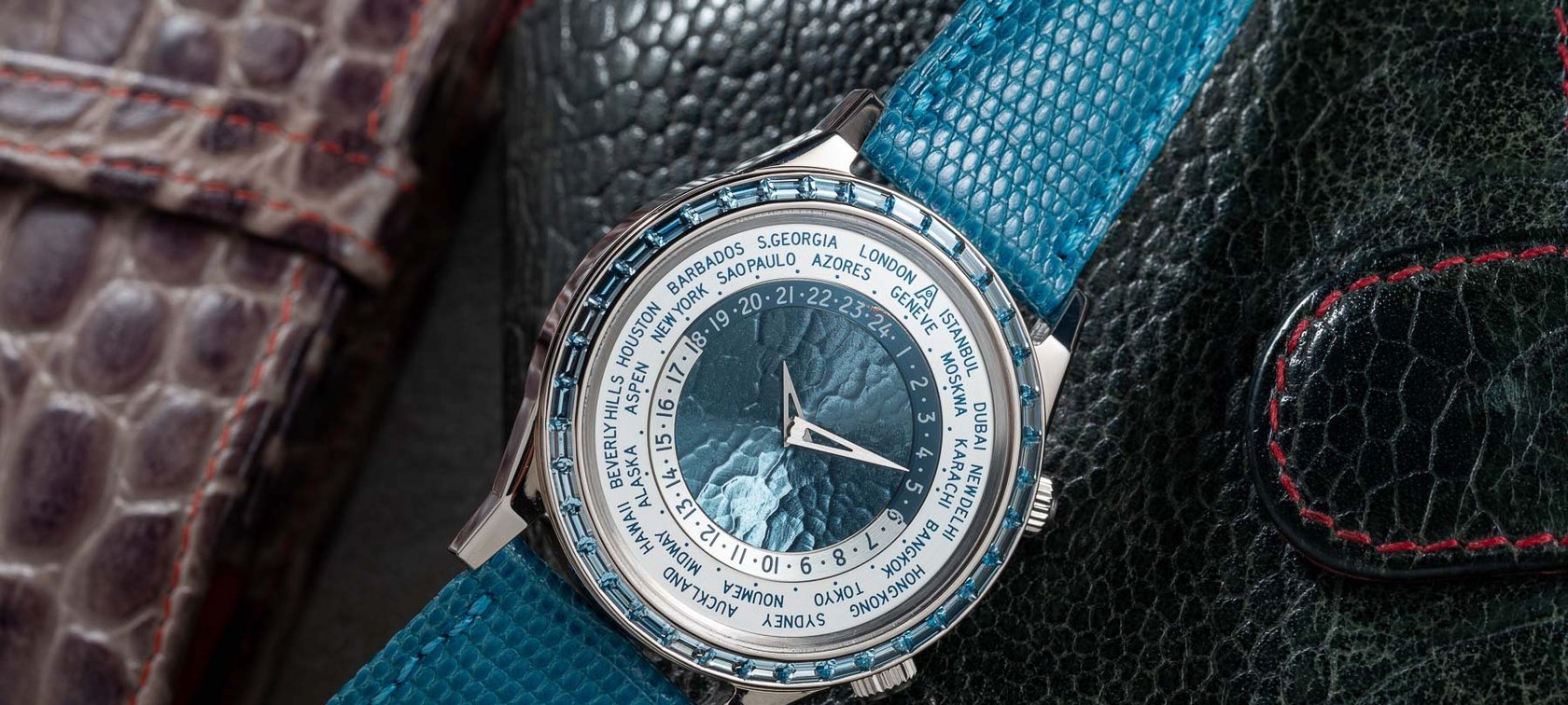Andersen Genève Tempus Terrae Worldtimer Aquamarine Baguettes Watch