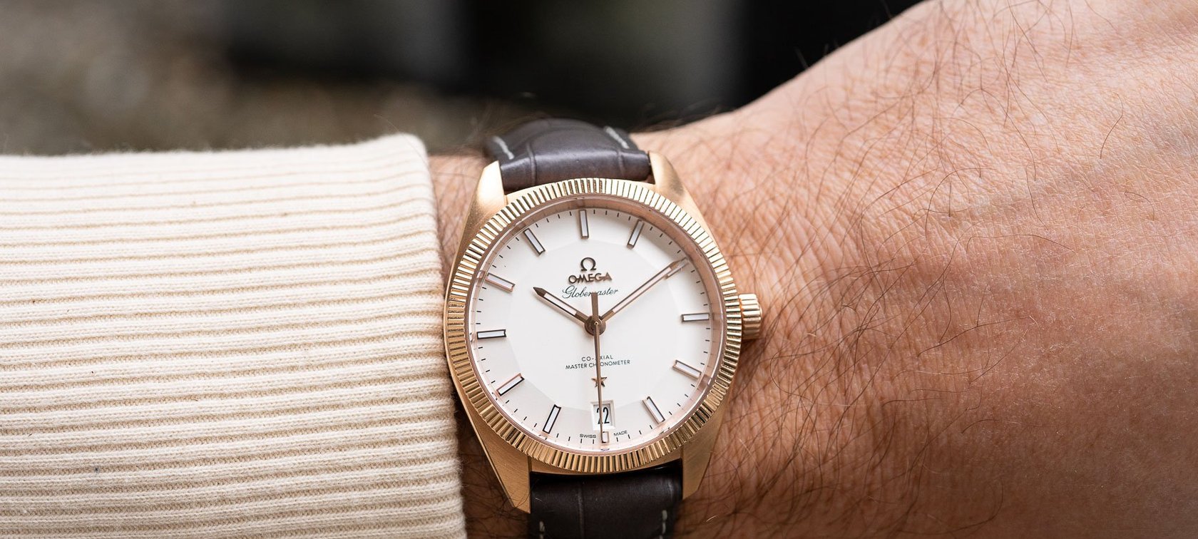 Sedna Gold Omega Globemaster wrist shot