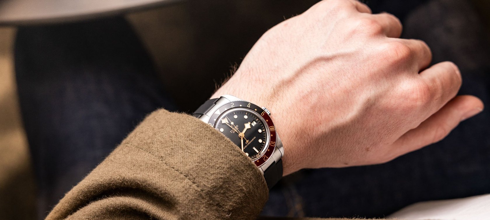 watch design — Tudor Black Bay 58 GMT on wrist