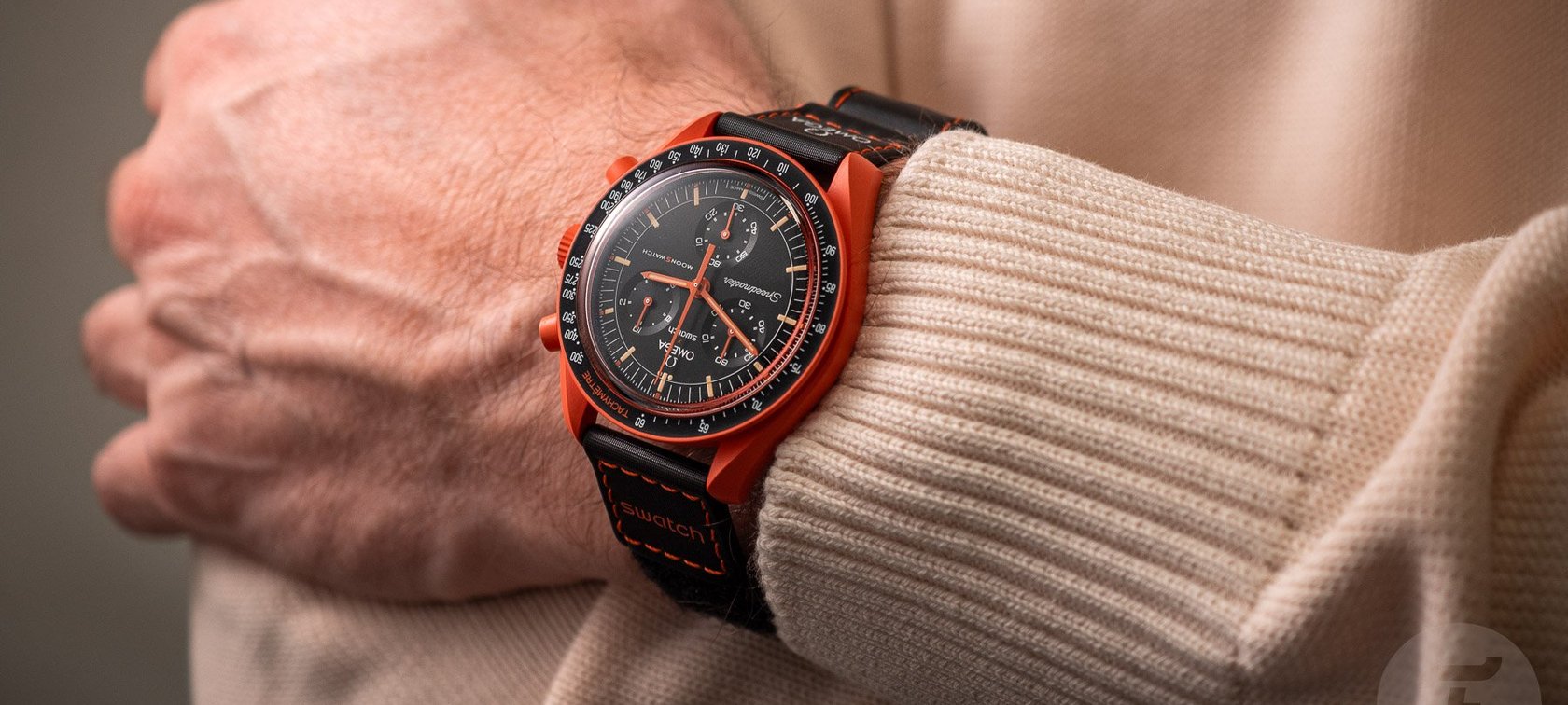 MoonSwatch Mission on Earth Lava on wrist