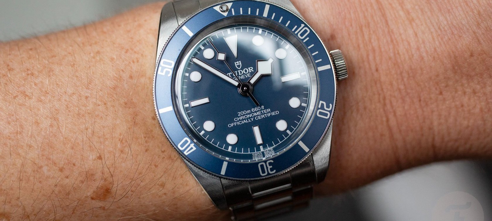 blue Tudor Black Bay 58 wrist shot