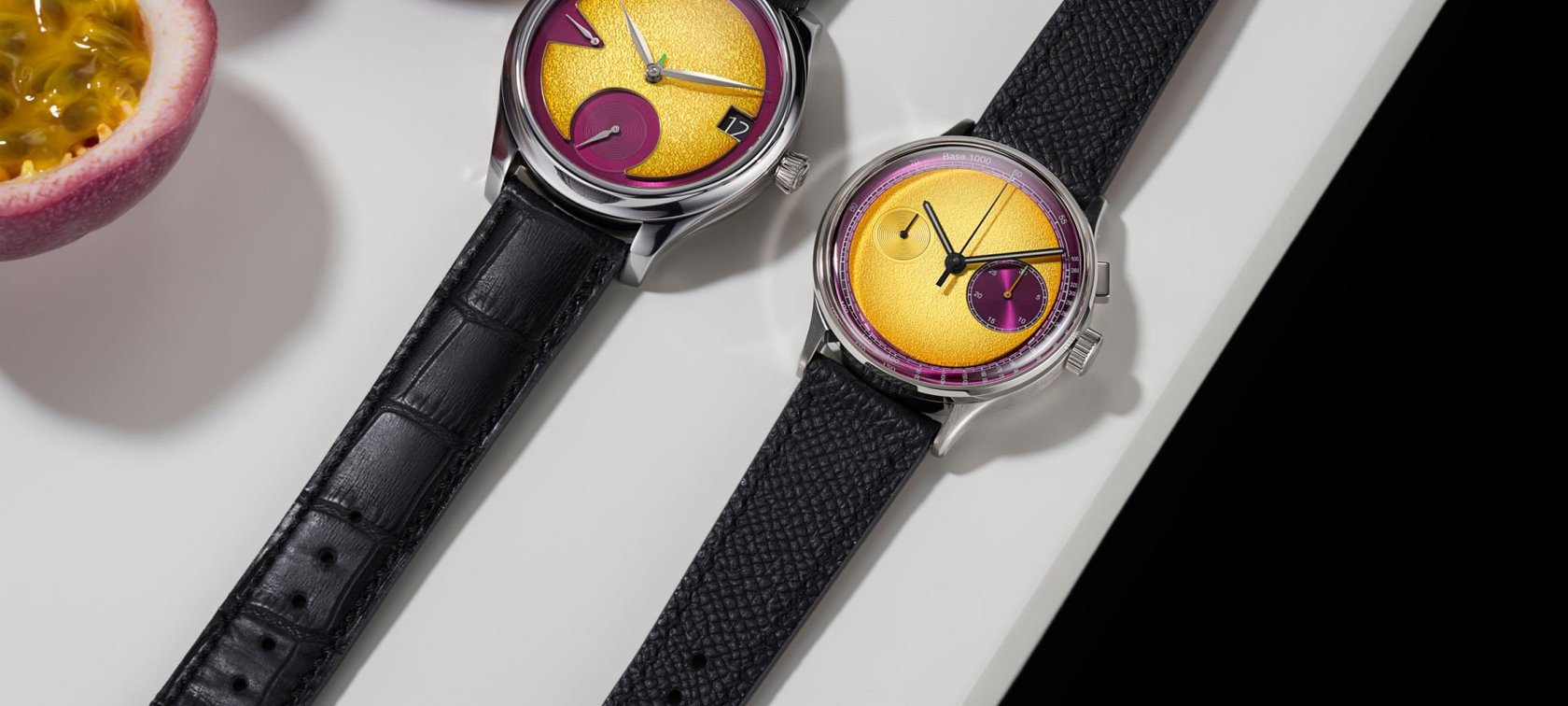 H. Moser & Cie. Endeavour Perpetual Calendar and Studio Underd0g 03Series Passionfruit collaboration models