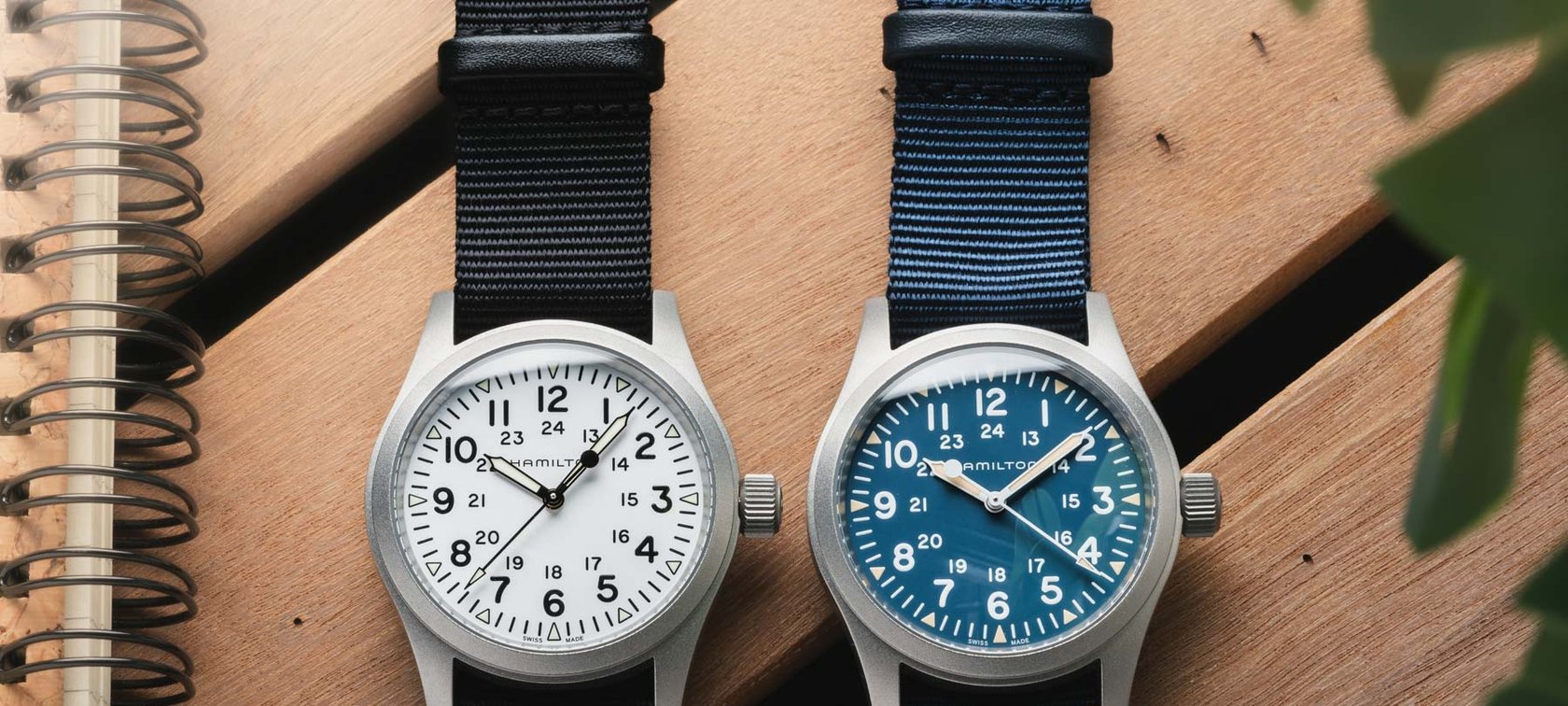 white- and blue-dial Hamilton Khaki Field Mechanical