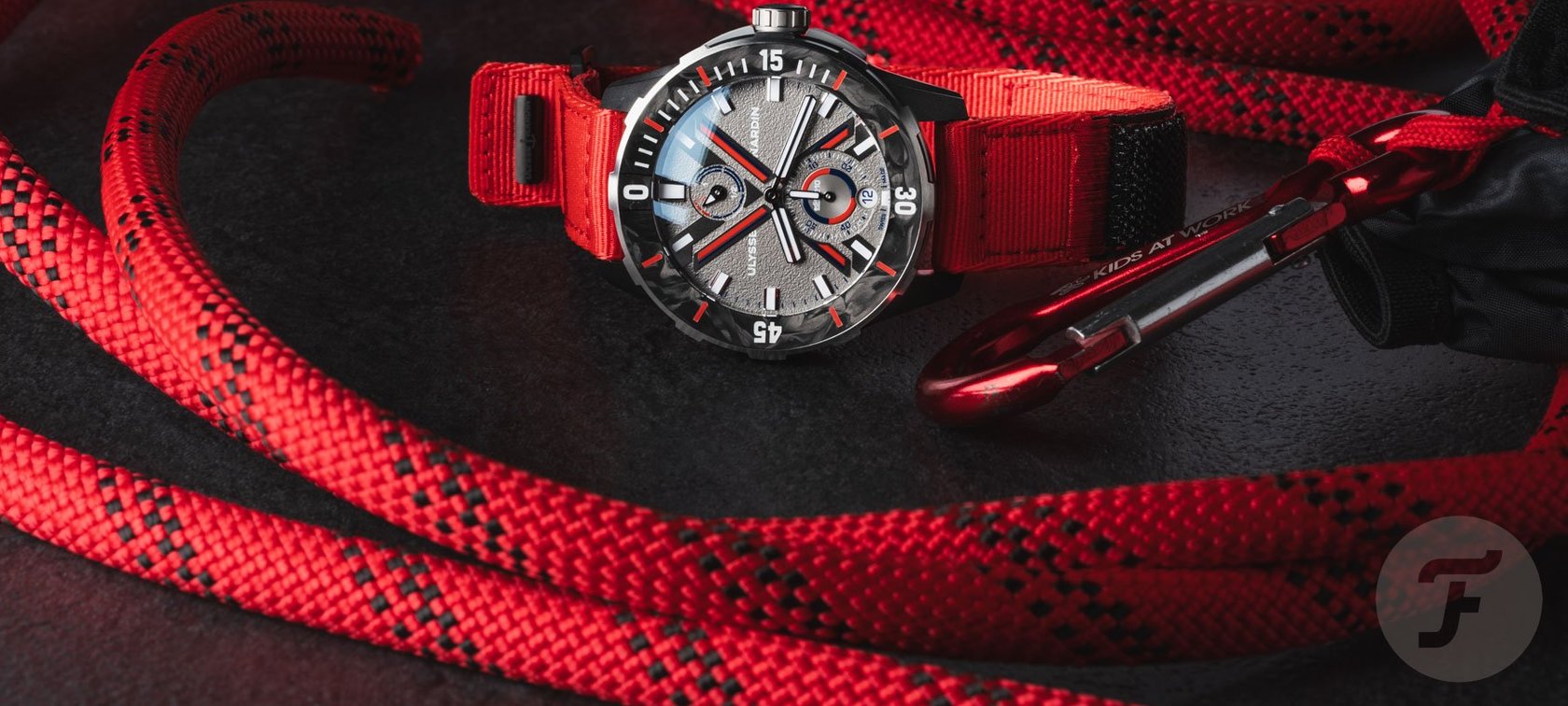 Ulysse Nardin Diver Net Vendée Globe with red rope and caribiner
