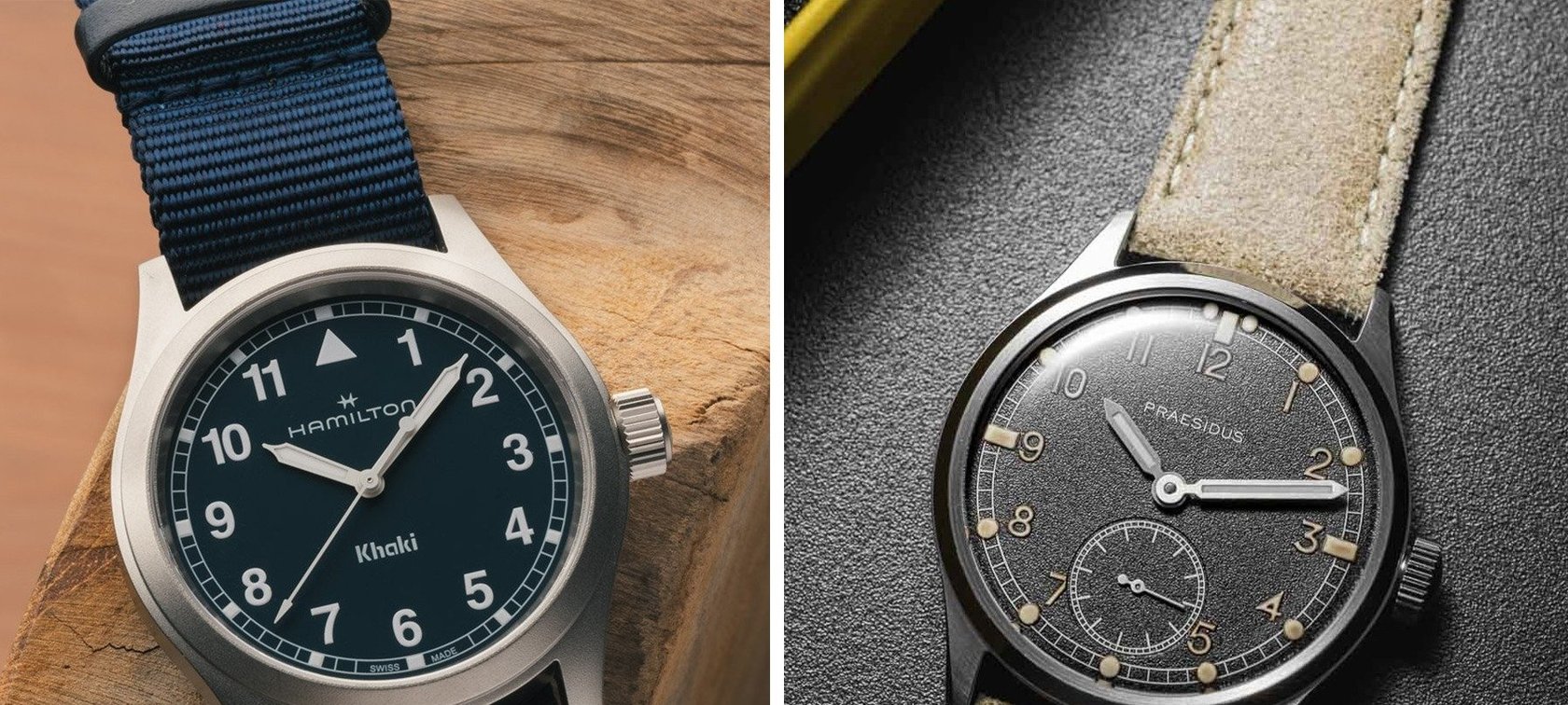 Hamilton Khaki Quartz and Praesidus DD45, microbrands vs. entry-level legacy brands Fratello Talks cover