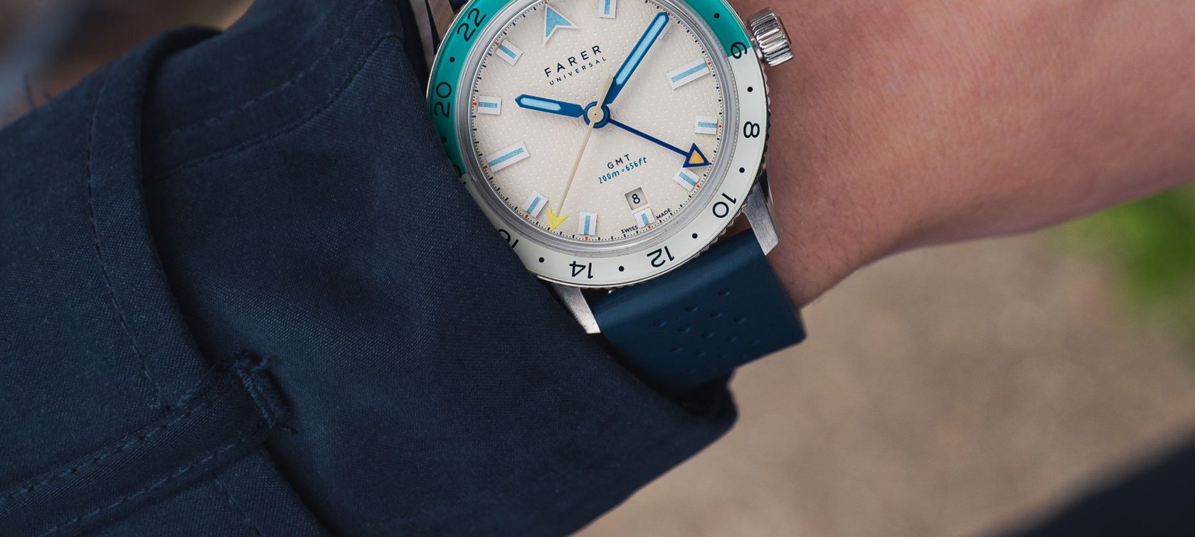 Farer GMT Bezel Collection Charlton Green wrist shot header image