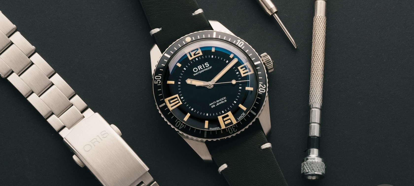 Oris Divers Sixty-Five 60th Anniversary Edition on leather strap, header image