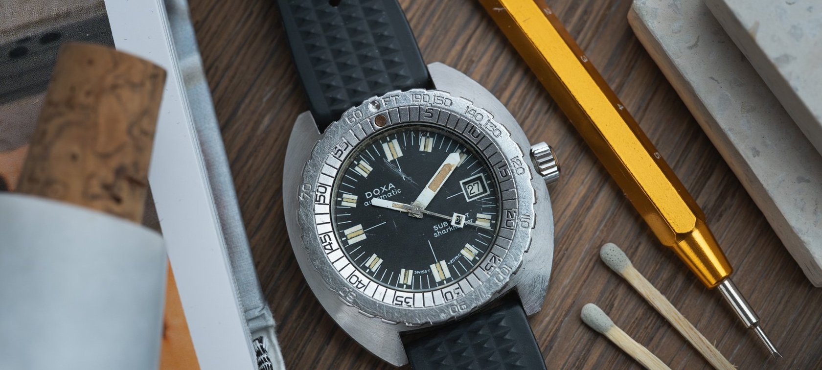 Doxa Sub 300T Sharkhunter flat-lay