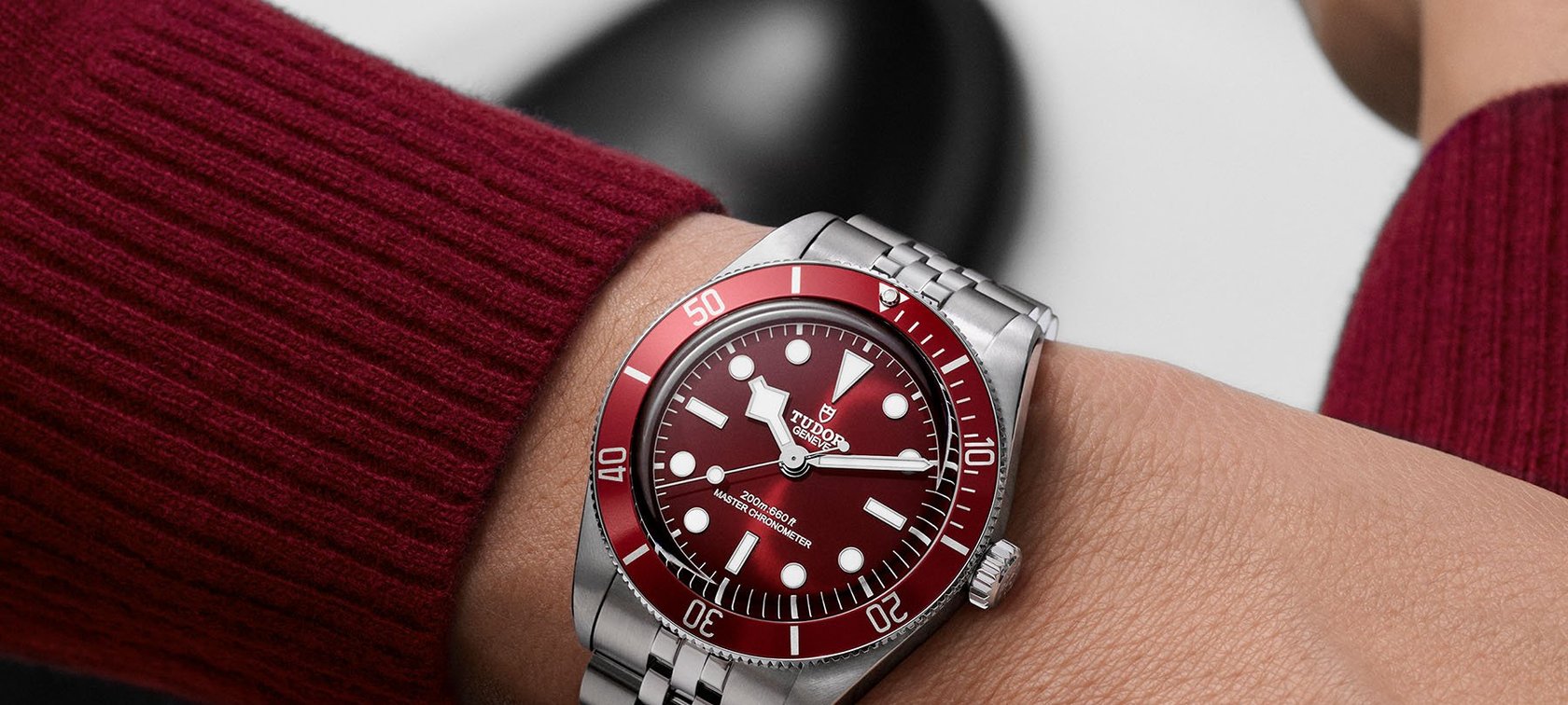 burgundy Tudor Black Bay 58 on wrist