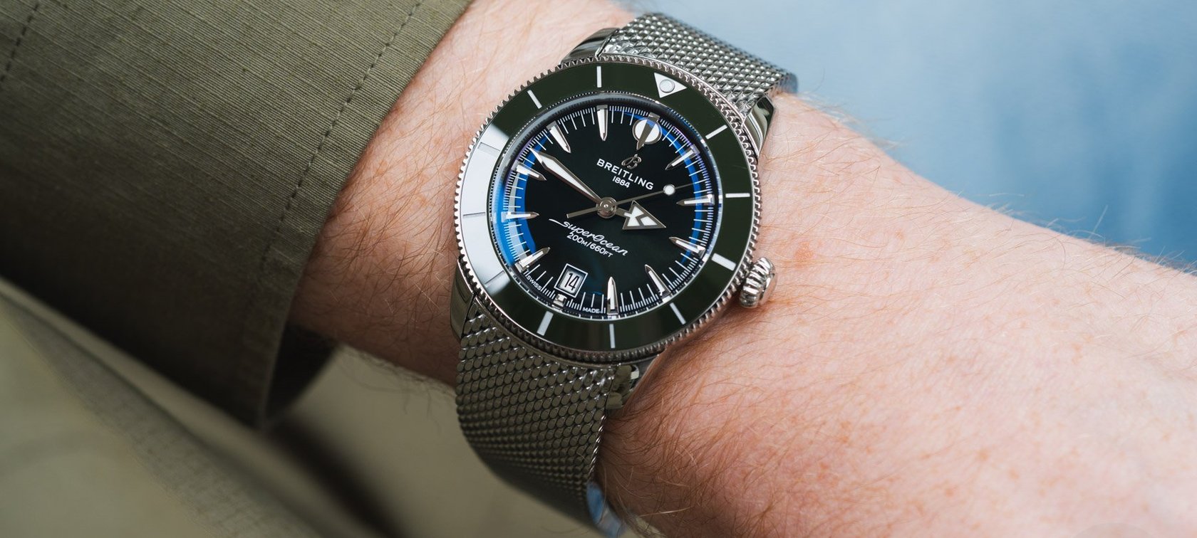 green-dial Breitling SuperOcean Heritage B31 Automatic 42 wrist shot