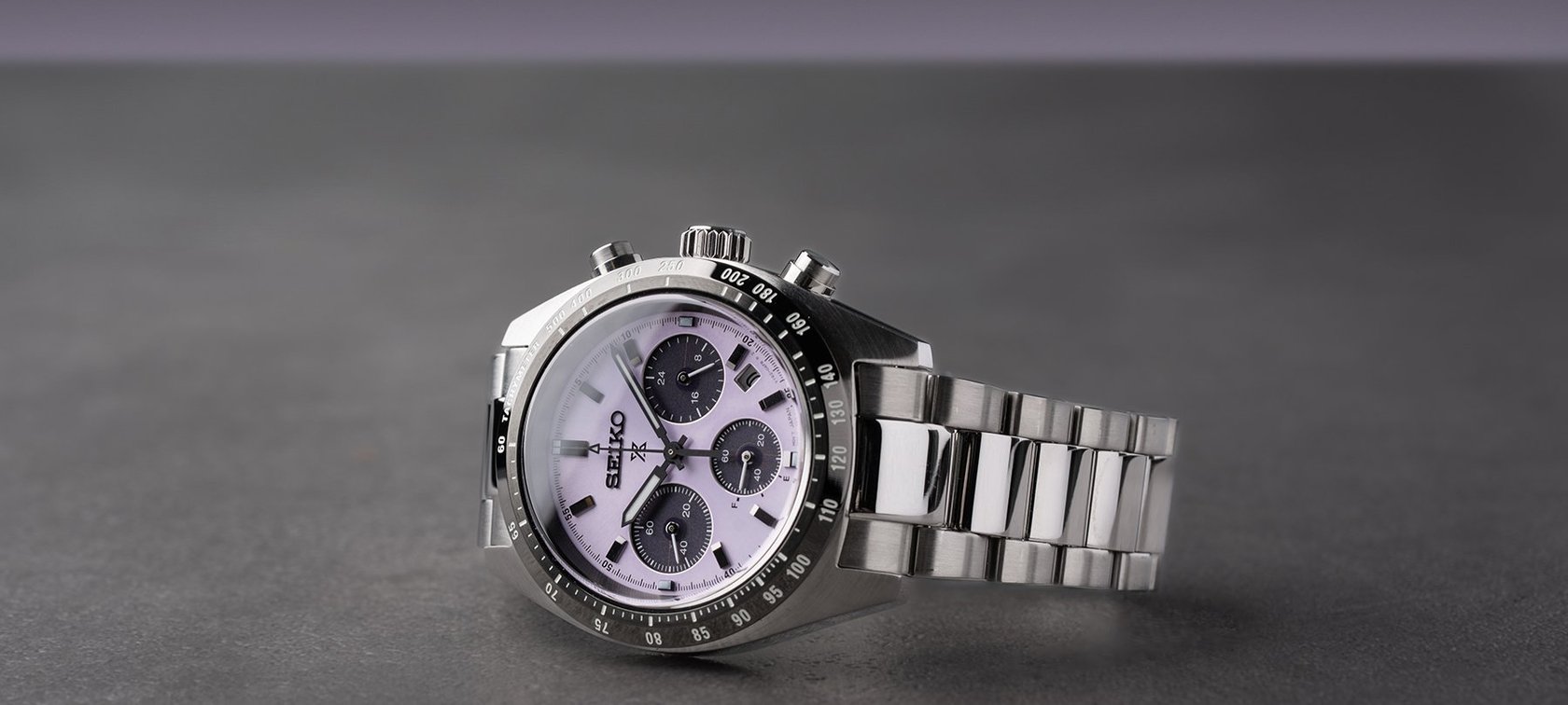 Seiko Prospex Speedtimer Solar Chronograph SSC955 crown up, header