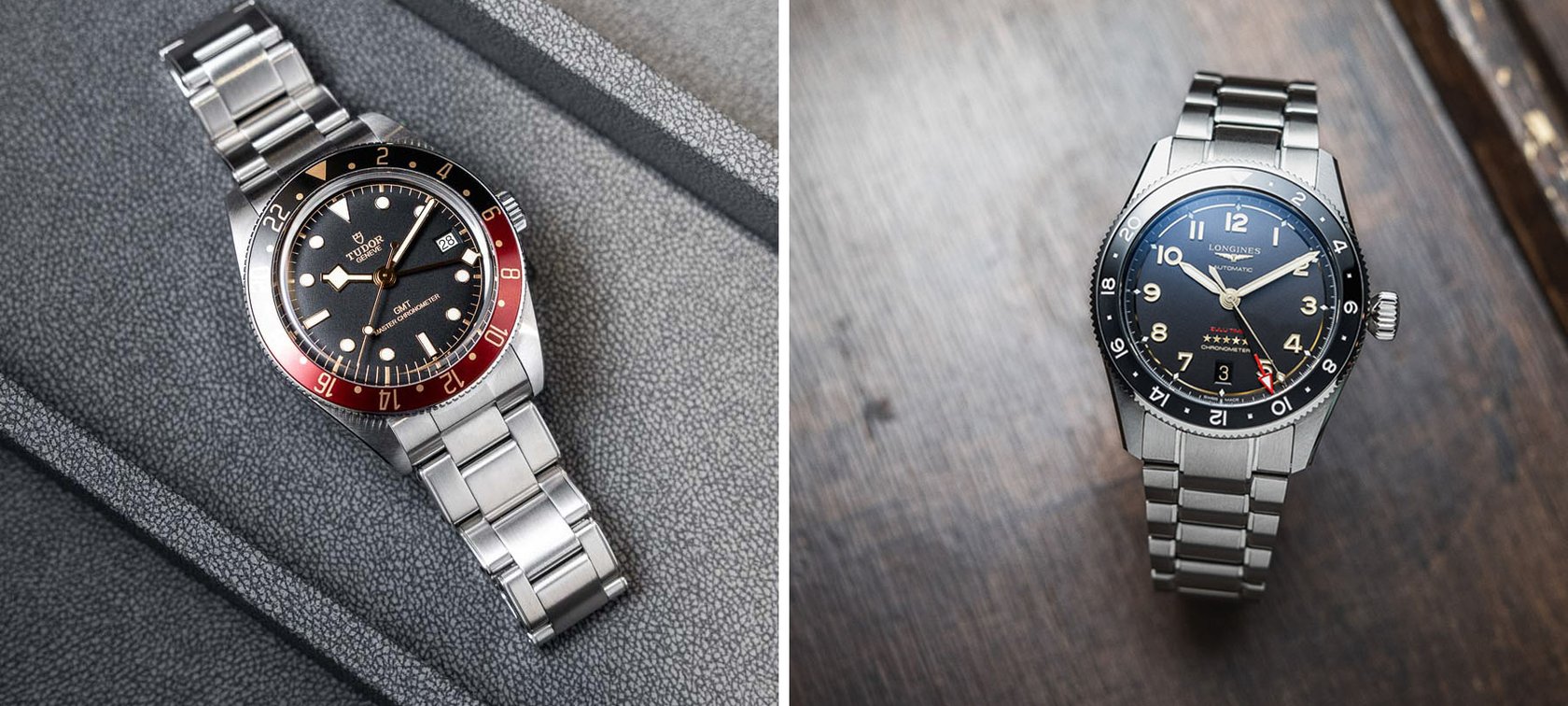 Tudor Black Black 58 GMT vs. Longines Spirit Zulu Time Titanium header