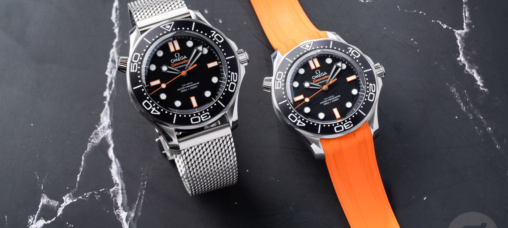 Omega Seamaster Diver 300M ref. 210.30.42.20.01.006 and 210.30.42.20.01.018 side by side
