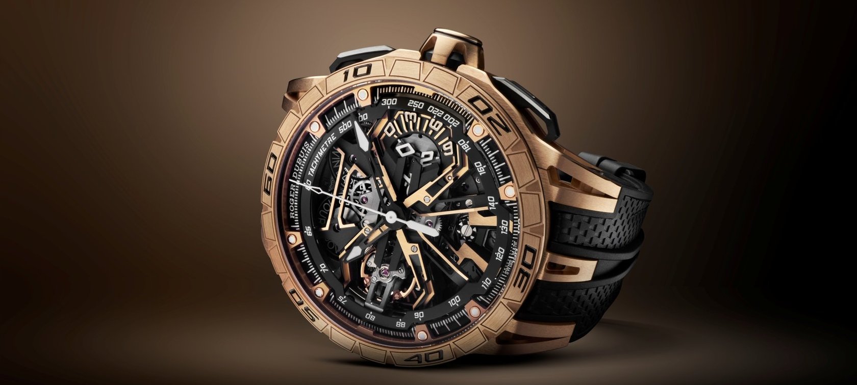 pink gold Roger Dubuis Excalibur Spider Flyback Chronograph, crown up