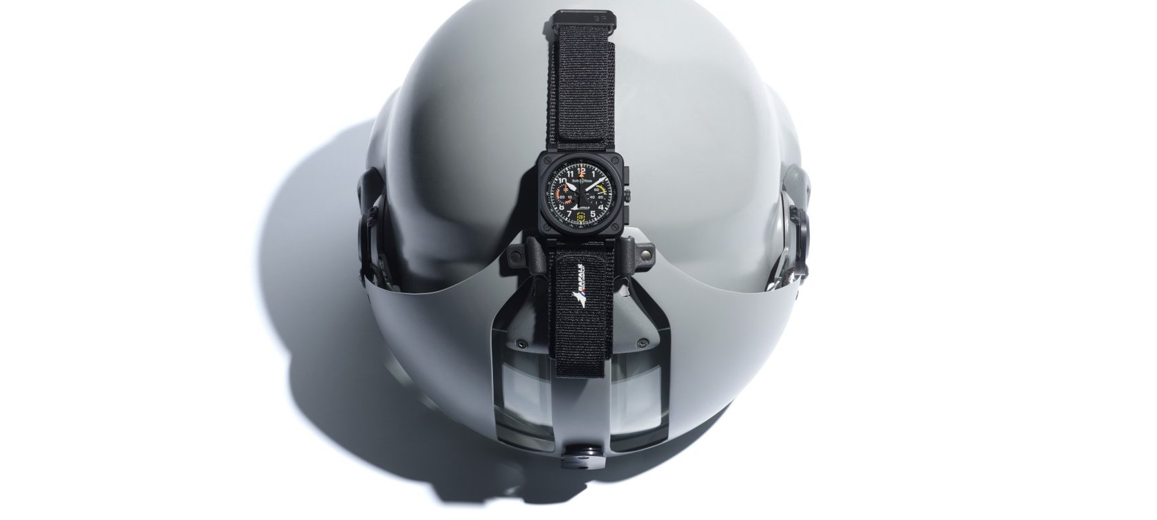 Bell & Ross BR-03 Chrono Rafale Solo Display on pilot's helmet