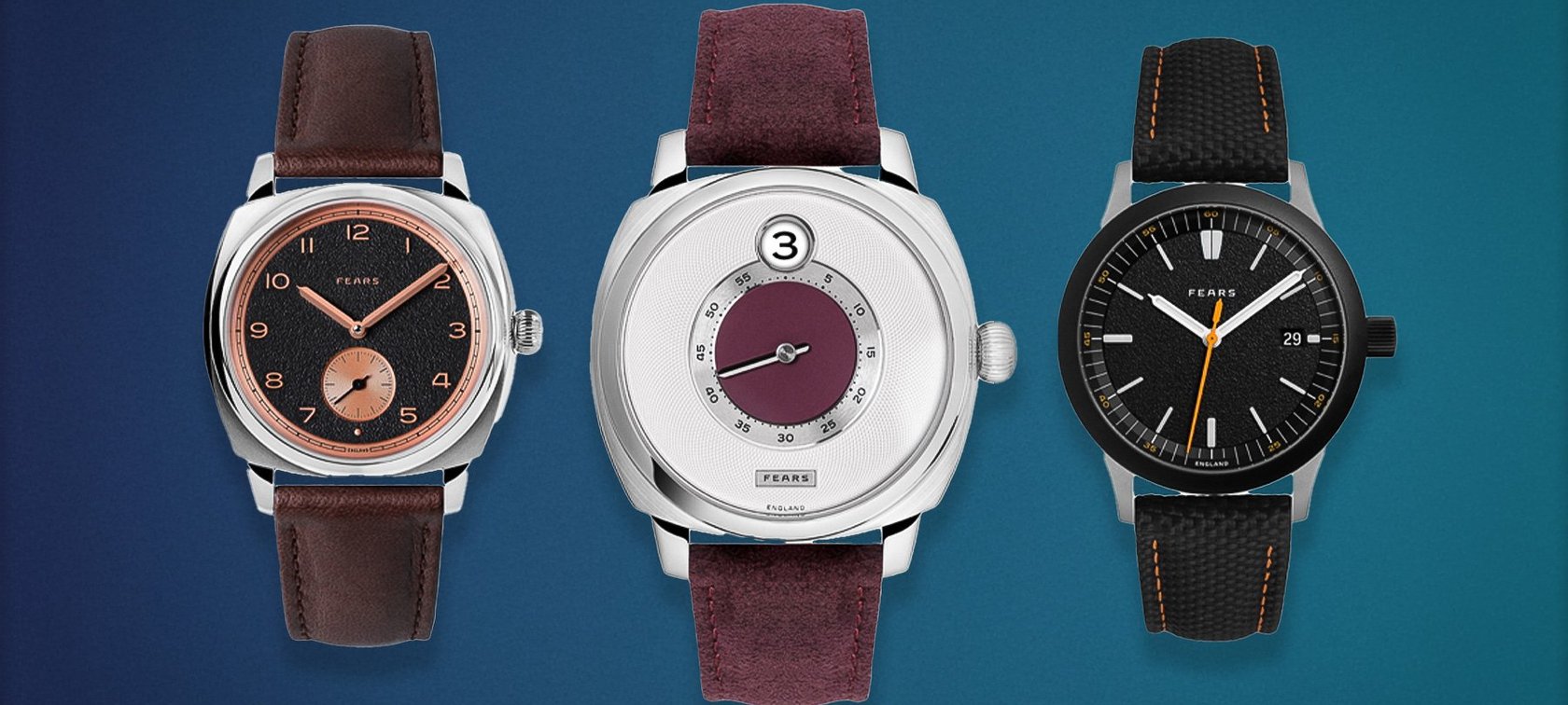 Fears Brunswick 38 Charcoal Rose, Brunswick 40.5 Jump Hour Barleycorn, and Redcliff 39.5 Date ES head on