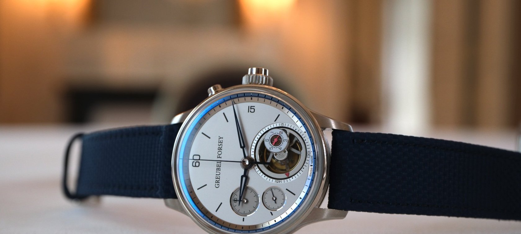 Greubel Forsey Nano Foudroyante on side, crown up