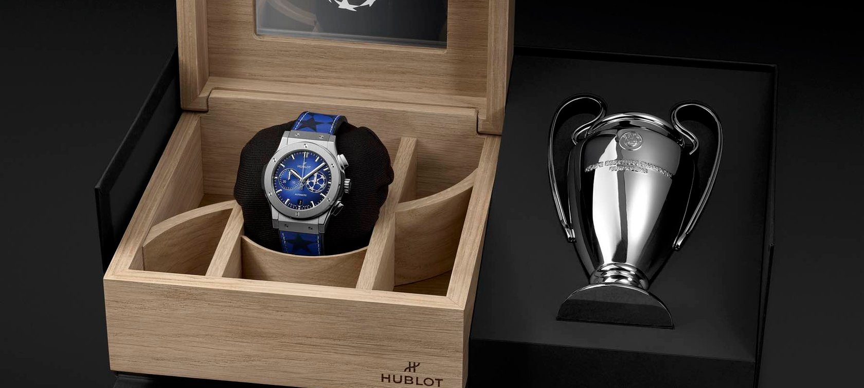 Hublot Classic Fusion Chronograph UEFA Champions League Titanium watch in packaging
