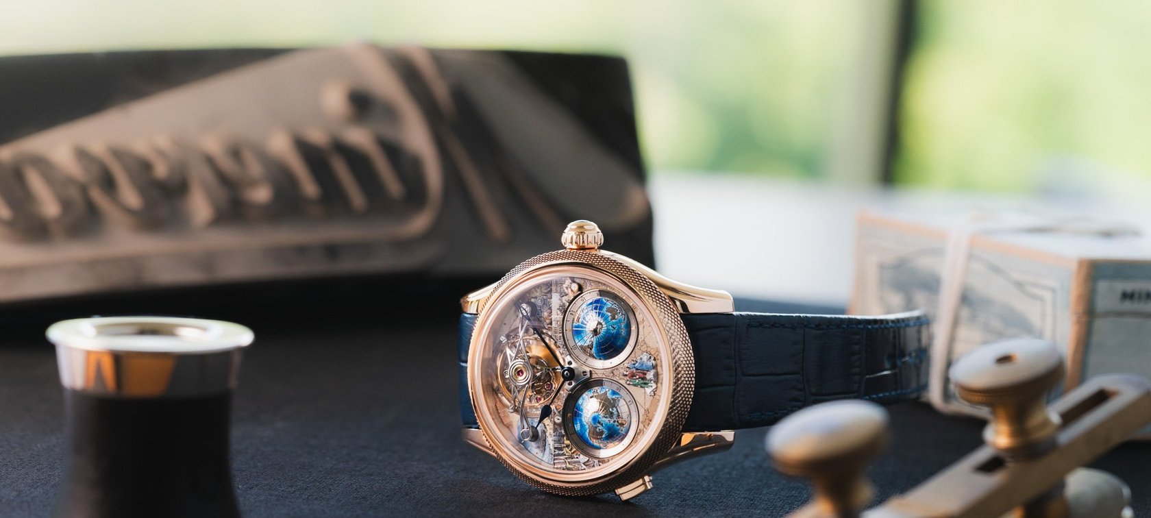 Montblanc 1858 Cylindrical Tourbillon Geosphere Around the World In 80 Days Limited Edition – Chapter Three on side, crown up