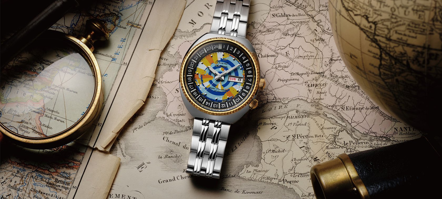 Orient Revival Collection World Map flat-lay with map and globe