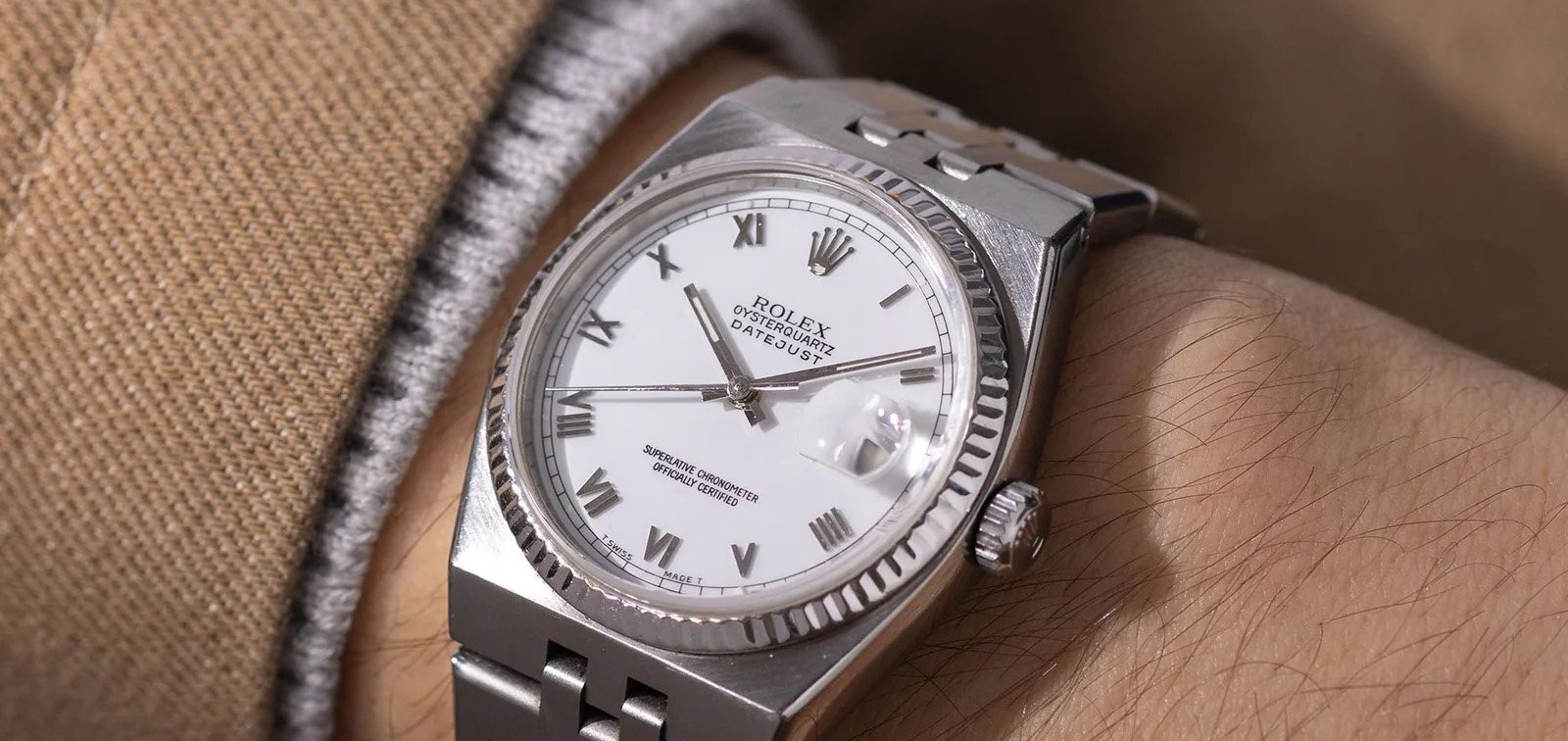 Land-Dweller alternatives — Rolex Oysterquartz Datejust ref. 17014 on wrist