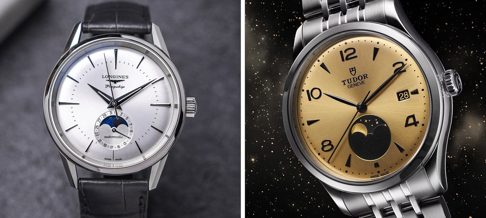 Sunday Morning Showdown: Tudor 1926 Luna Vs. Longines Flagship Heritage Moonphase