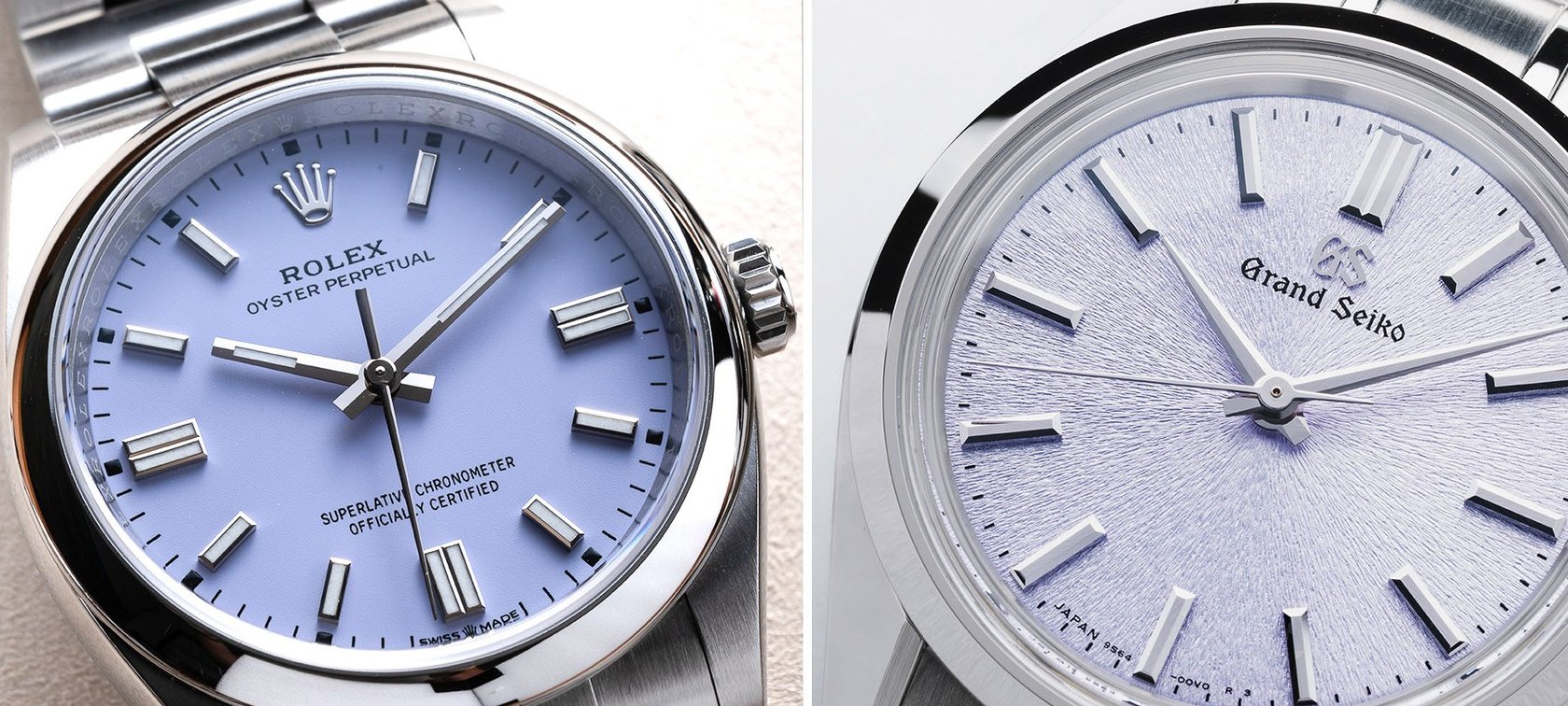 Sunday Morning Showdown: Rolex Oyster Perpetual 36 “Lavender” Vs. Grand Seiko “Kiri” SBGW323