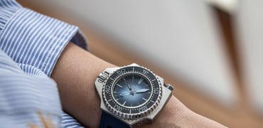 Omega Seamaster Ploprof 1200M Summer Blue on wrist