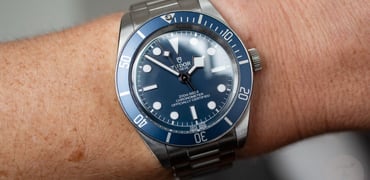 blue Tudor Black Bay 58 wrist shot