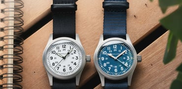 white- and blue-dial Hamilton Khaki Field Mechanical