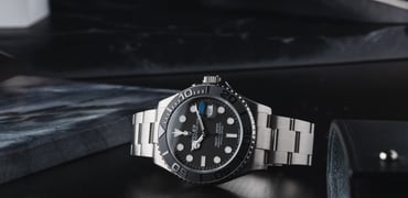 titanium Rolex Yacht-Master 42 on side, crown up