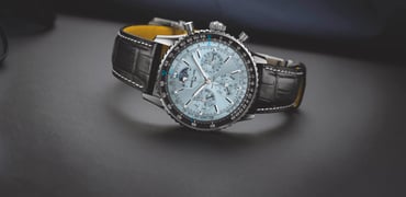 steel and platinum Breitling Navitimer B19 Chronograph 43 Perpetual Calendar on alligator strap, header image