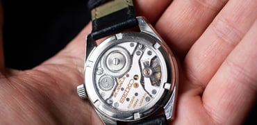 King Seiko 45KS with sapphire case back in hand