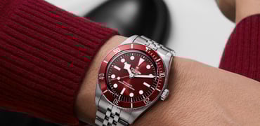 burgundy Tudor Black Bay 58 on wrist
