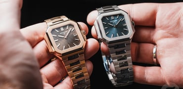 white and rose gold 40mm Patek Philippe Cubitus models in hand