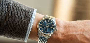 38mm blue-dial Longines Conquest Heritage on wrist