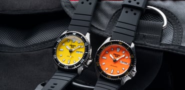 Seiko 5 Sports SRPL87 and SRPL89 propped up