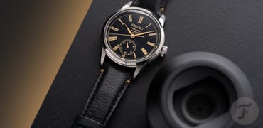 Seiko Presage Classic Series Craftsmanship SPB499 flat-lay with camera lens