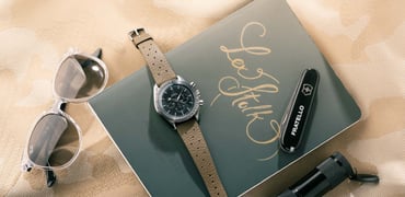 Lex's Everyday Carry Essentials — Lex's Everyday Carry Essentials — Omega Speedmaster Replica 3594.50, Ray-ban RB4378 sunglasses, Bergeon pocket knife, lume flashlight, and personalized Audemars Piguet notebook on Mismo M/S Canvas Shopper bag