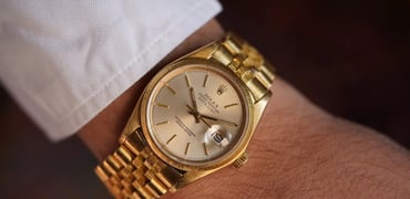 yellow gold Rolex Datejust 16078 on wrist