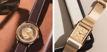 Chopard L.U.C Qualité Fleurier 20th Anniversary Edition vs. rose gold Jaeger-LeCoultre Reverso Tribute Monoface Small Seconds collage