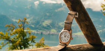 Hamilton Step Outside campaign —bronze Khaki Field Mechanical propped up