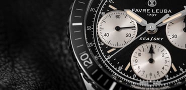 black Favre Leuba Sea Sky Revival dial and bezel up close