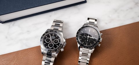 Rolex Cosmograph Daytona ref. 126500LN-0002 and Omega Speedmaster Calibre 321 side by side