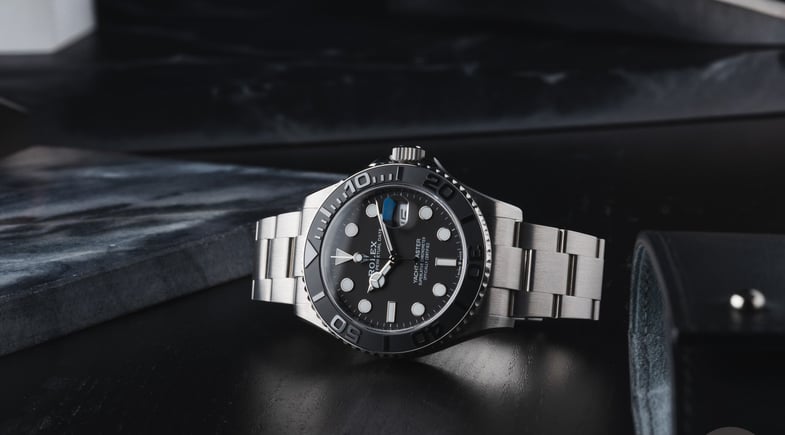 titanium Rolex Yacht-Master 42 on side, crown up